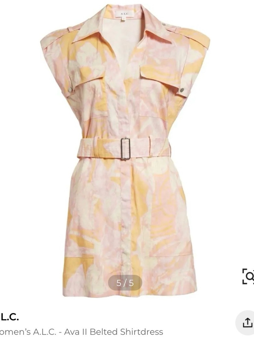 A.L.C. Ava II Belted Floral Shirtdress Pink Peach Mini Dress Size 8 NWOT